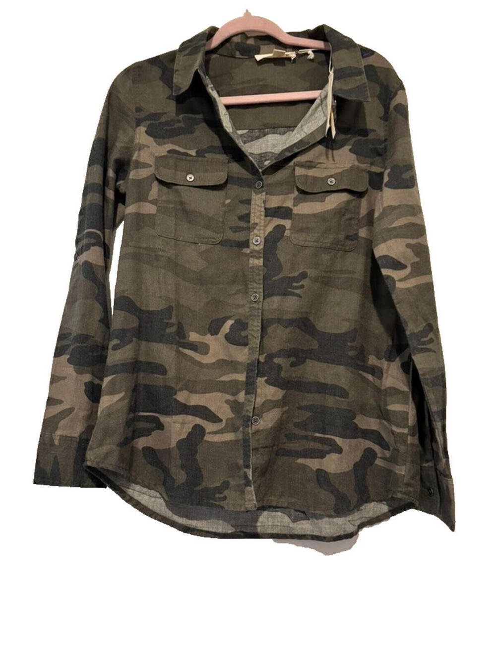 Love Stitch cotton sz M green camo button down collared shirt B‎ new